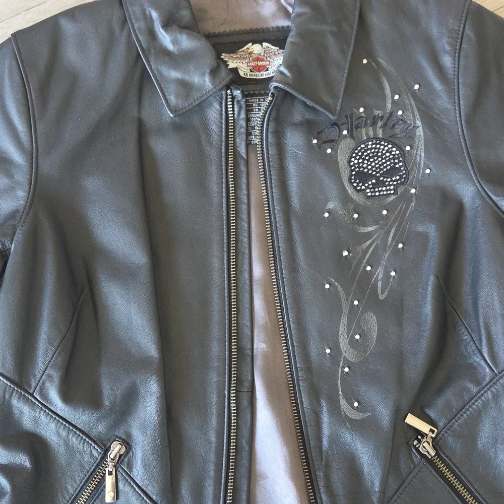 Women's Harley- Davidson Wicked Willie G Skull Genuine Leather Size S. Swarvoski - Picture 8 of 16